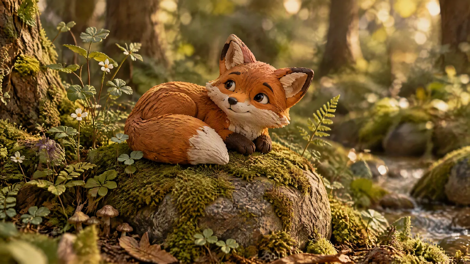 Renard 3D en forêt